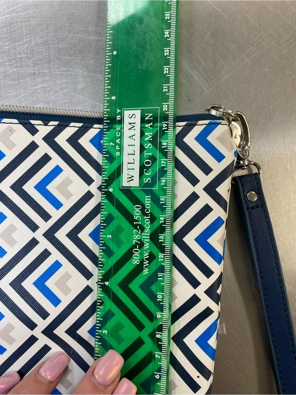 Dabney Lee Geometric Blue & White Zip Pouch Makeup Bag